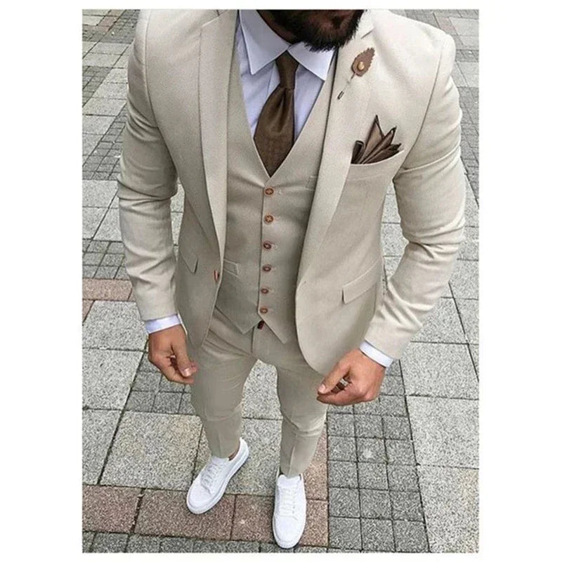 High Quality khaki Men's wedding Suits Smart Cusual 3 Piece Custom Slim Fit Male Blazer Wedding Groom Tuxedos Costume Homme