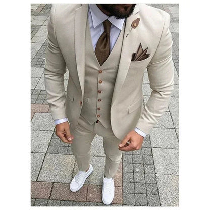 High Quality khaki Men's wedding Suits Smart Cusual 3 Piece Custom Slim Fit Male Blazer Wedding Groom Tuxedos Costume Homme