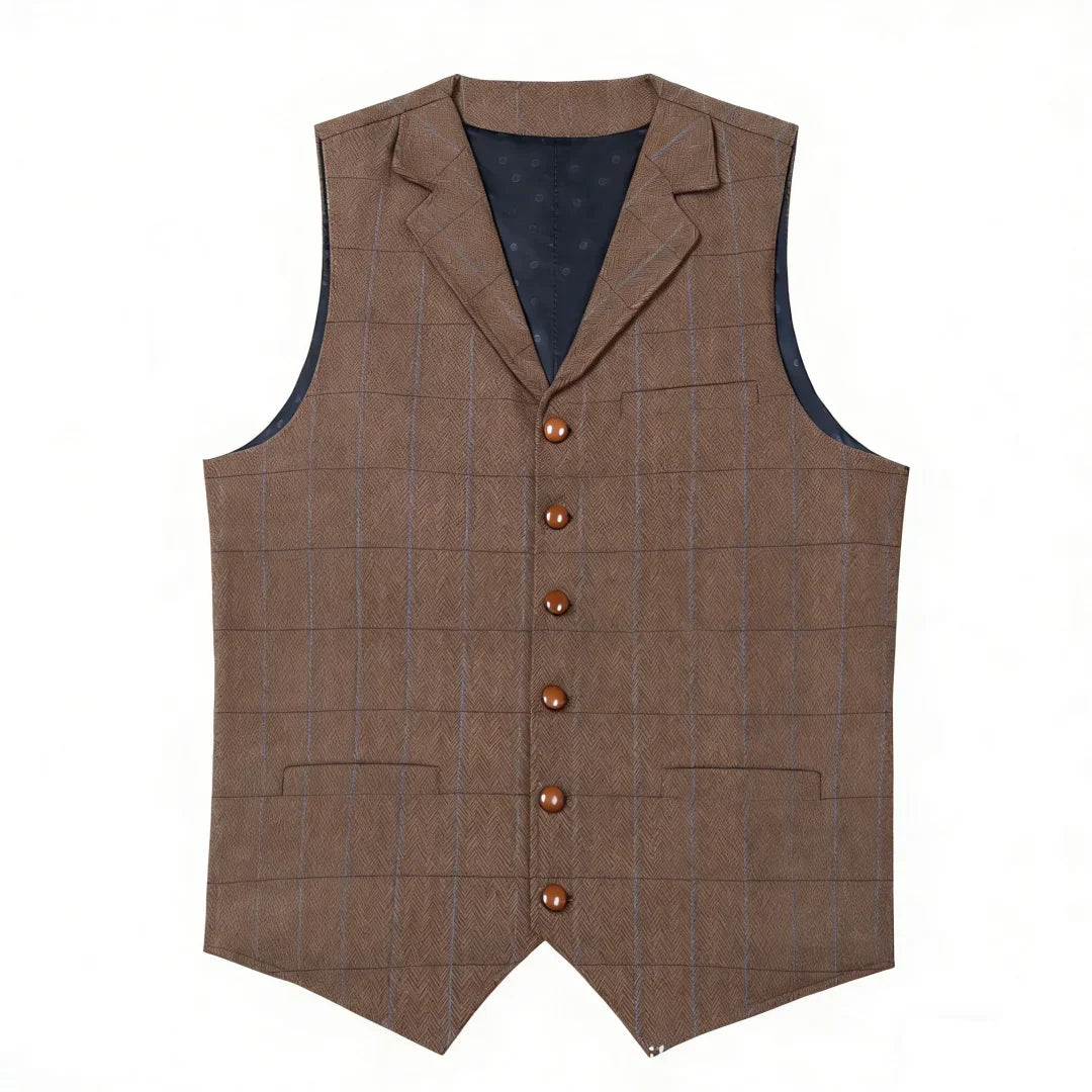 Men's Vest Herringbone Tweed Single Breasted Waistcoat for Business and Wedding