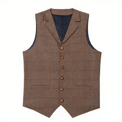 Men's Vest Herringbone Tweed Single Breasted Waistcoat for Business and Wedding