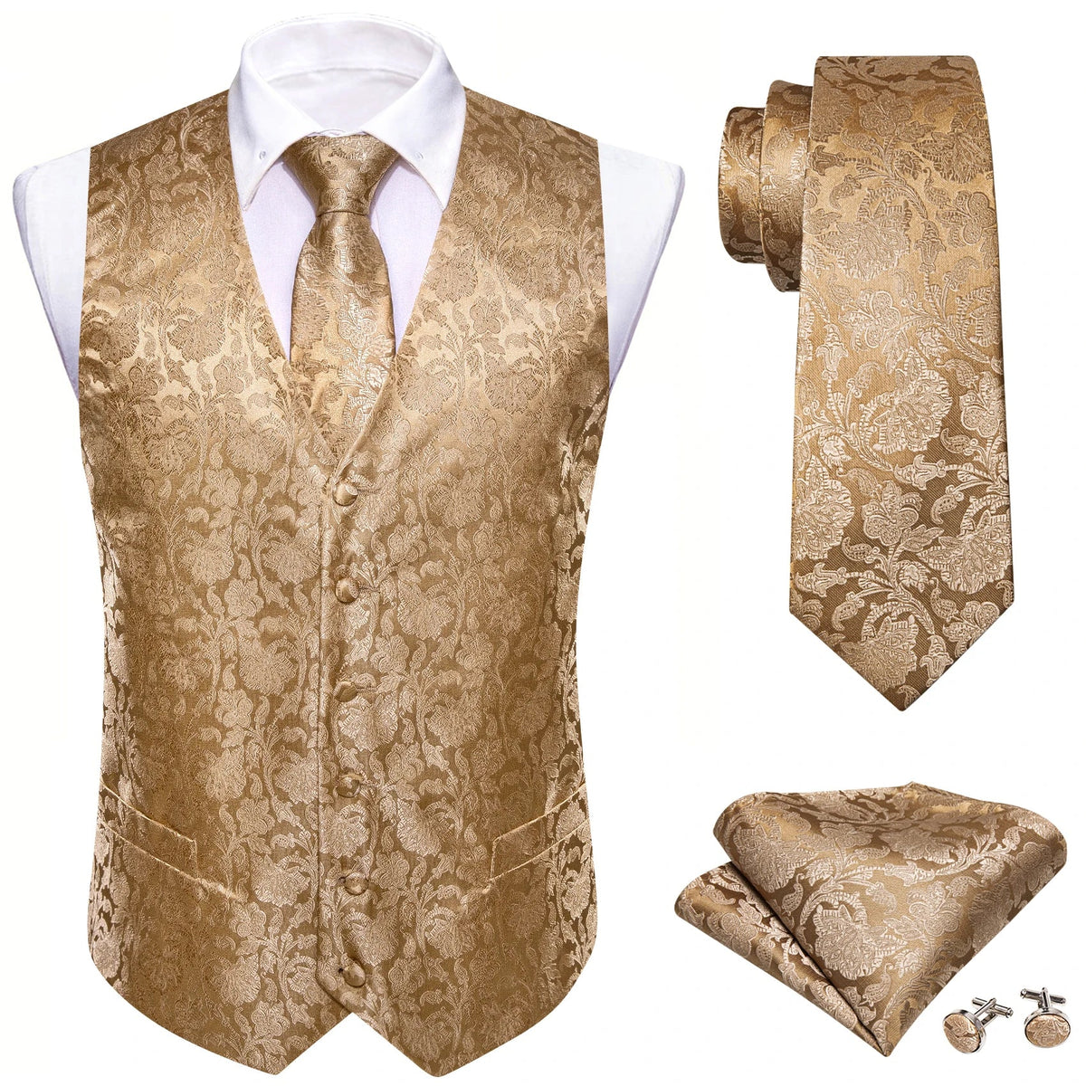 Men's Plaid & Paisley Vest with Pocket Square — Slim Fit Wedding Waistcoat for Men