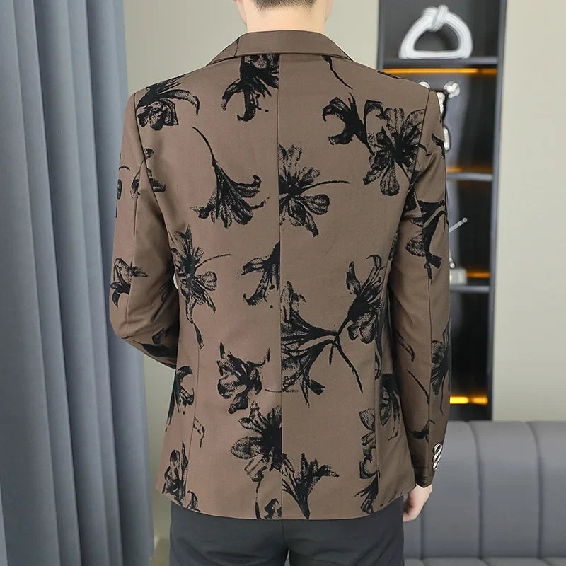 Blazer Men's Fashion Gentleman Business Outdoor Travel Print Wedding Slim-fit Korean Trend Handsome Youth Casual Blazer