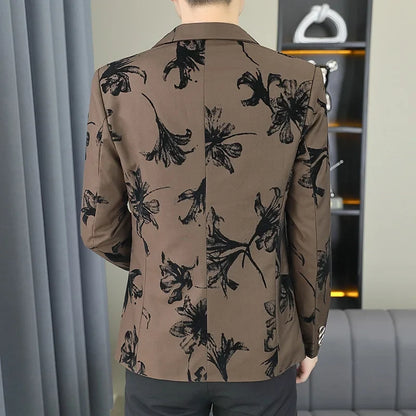 Blazer Men's Fashion Gentleman Business Outdoor Travel Print Wedding Slim-fit Korean Trend Handsome Youth Casual Blazer
