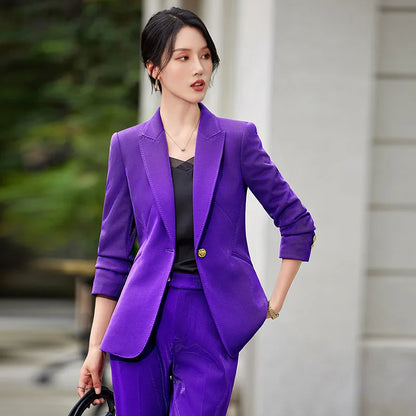 Office Ladies Formal Pant Suit 2 Piece Set Women Green Khaki Red Female Long Sleeve Business Work Wear Blazer Jacket And Trouser