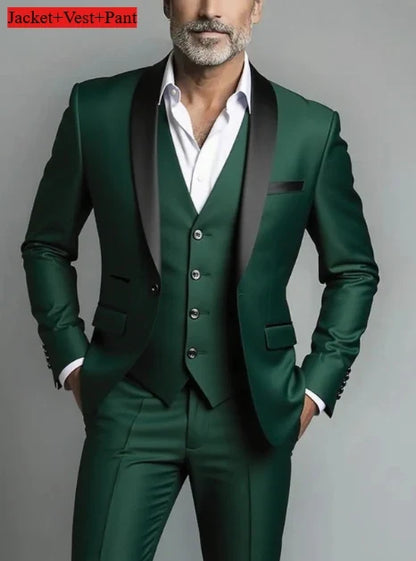 Men Formal Slim Fit Tuxedo Prom Suit Male Groom Wedding Blazers High Quality Groomsman Luxury Dress Business Banquet Party Suit