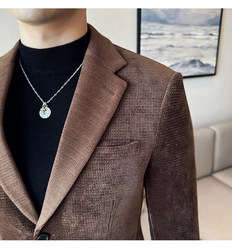 2025 Autumn Winter Velvet Suit Jacket Men Casual Business Blazers Wedding Groom Social Banquet Party Formal Blazer Men Clothing