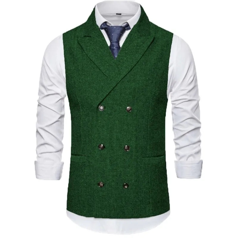 Men's Vest Double Breasted Herringbone Waistcoat for Weddings & Business Formal
