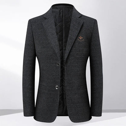 Men's Fleece Blazer Smart Casual Single Breasted Suit Jacket for Middle-Aged Men Autumn Winter