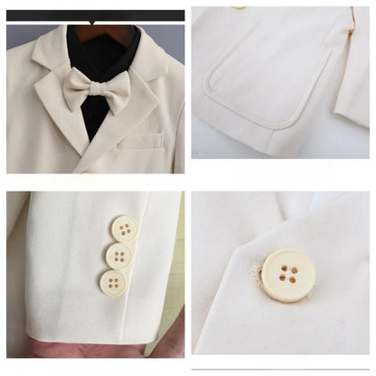 Beige Boys Slim Fit Suit Set 3 Pieces Jacket Pants Woth Bow-tie Wedding Ring Bearer Outfit Notched Lapel Kids Tuxedo For Party