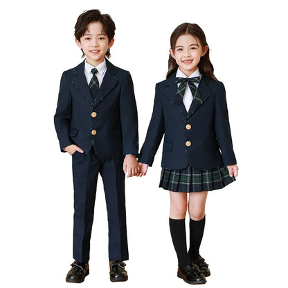 Children British School Uniforms Girls Preppy Jacket Pleated Skirts Boys Blazers Pants Suits Kids Teenage Student Clothes Sets
