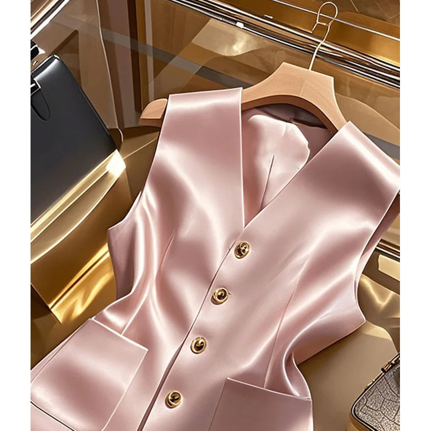 Female Occupation Vest Jacket Korean Ladies Fashion Versatile Blazer Sleeveless Coat Autumn Women Solid Color Suit Waistcoat Top
