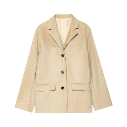 Spring Autumn New Women's Blazer Notched Collar Single Breasted Faux Suede American Retro Office Lady Elegant Coats HK15865