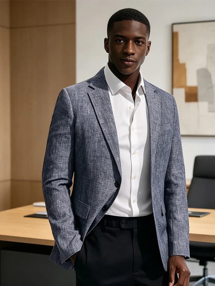 Men's Linen Blazer Slim Fit Notched Lapel 2-Button Sport Coat for Wedding, Business & Daily Wear