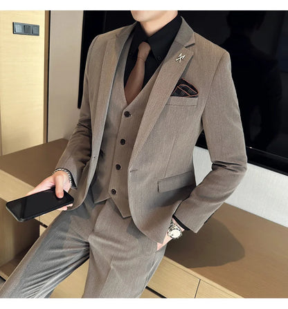 High-quality, fashionable, stylish and versatile British and Korean style slim-fit men's casual solid-color business suit three-