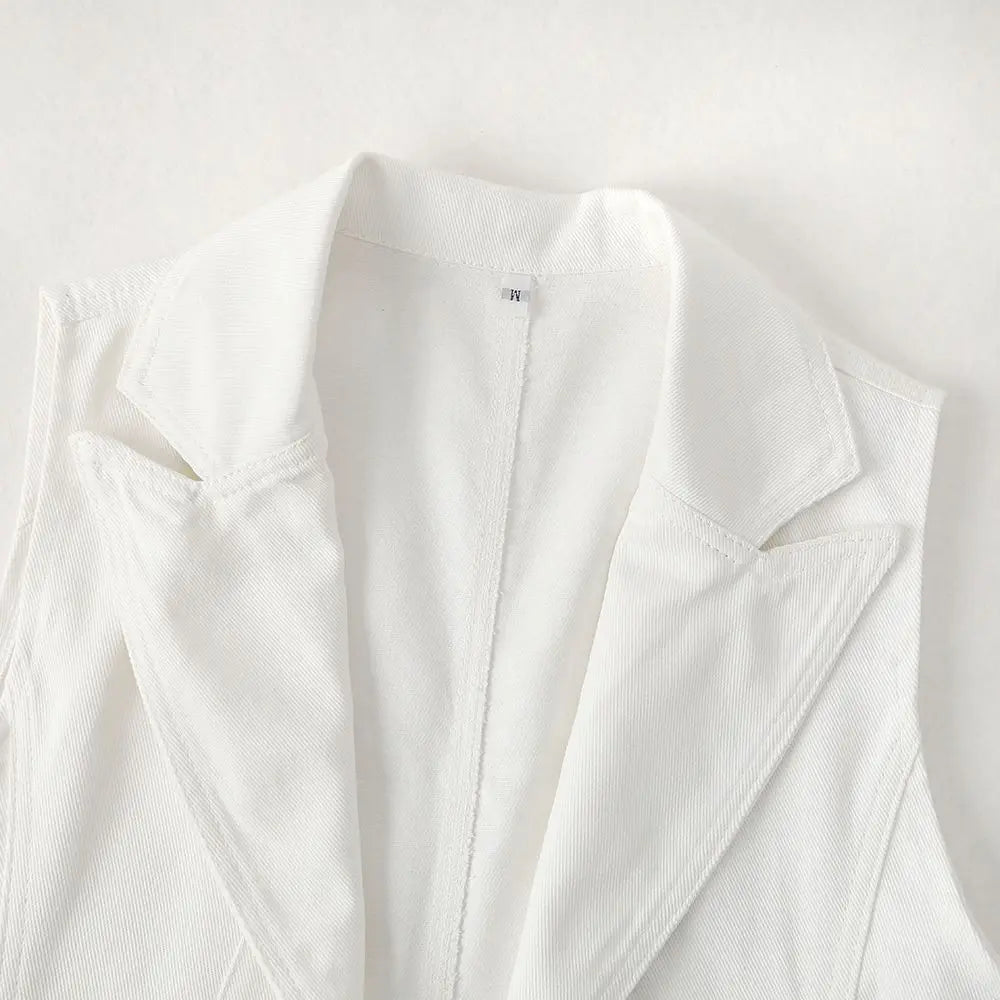 New White Denim Vest Women Waistcoat Slim Short Cowboy Sleeveless Jacket Casual Jeans Vests Female Outerwear Chaleco Mujer