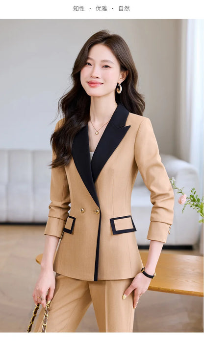 Elegant Business Chic Formal Blazer Pants Set for Woman Spring Autumn 2025 Fashion Hit Color Jackets Trousers Suits 2 Piece