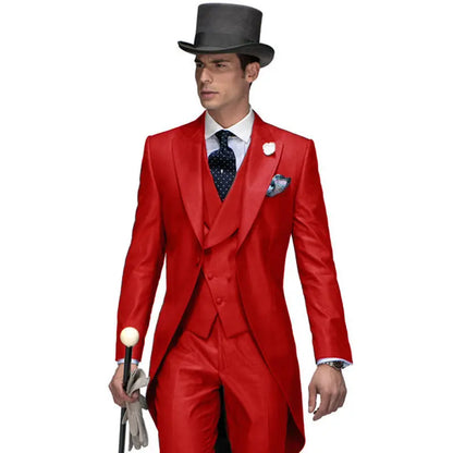 3 Pieces Blazer Vest Pant Black Long TailcoatSolid Suits for Men Party Slim Wedding Tuxedos Fashion Mens Foraml Business Suits S