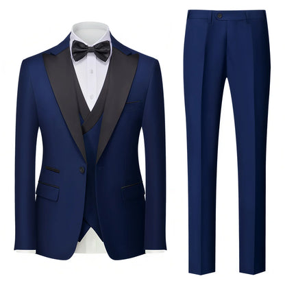 Men's Suit 3 Pieces Set Slim Fit Business Leisure Banquet Wedding Groom Dress Jacket Vest with Pants
