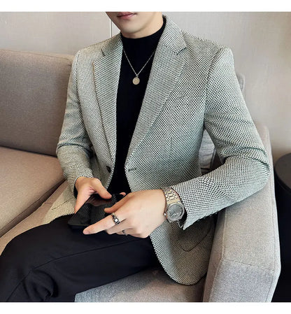 New Lmitation Linen Woven Slim Fit Suit Jacket Men Fashion Casual Business Blazers Wedding Social Party Dress Coats 4XL-M