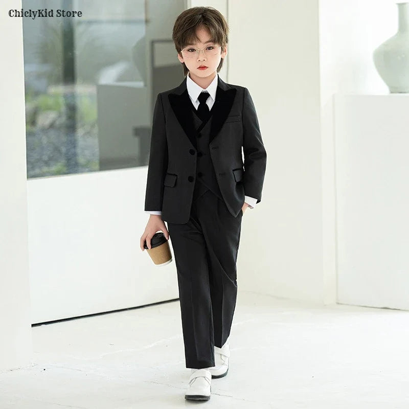 Boys Fashion Blazer Jacket Waistcoat Pants Wedding Suits Kids Morning Coat Formal Dress Children Tuxedos Toddler Clothes Sets