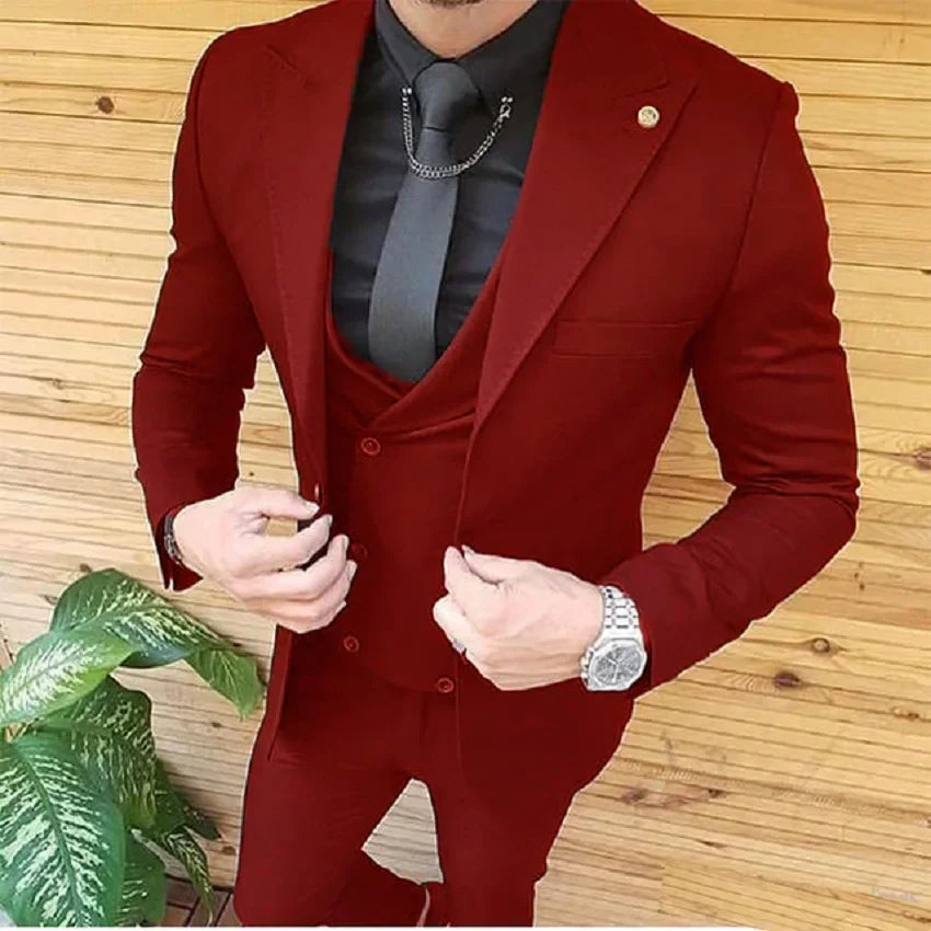 Black Men Suits Groom Wear Tuxedos Prom Dresses Best Man Party Suit Business Suit Three Pieces Suit ( Jacket+Pants+Vest)