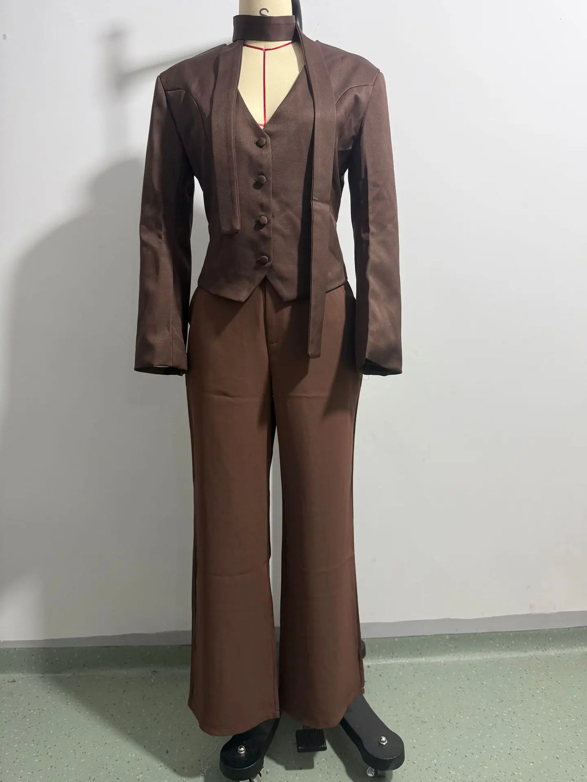 Fashionable Pure Color V-Neck Scarf Decorated Long Sleeve Casual Small Western Style Coat Top Women's Spring Summer Autumn