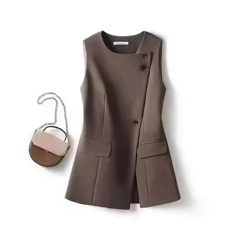Temperament Women's Sleeveless Suit Vest Jacket 2026 Summer Ladies Irregular Waistcoat With lining  Loose Korean Female Tops
