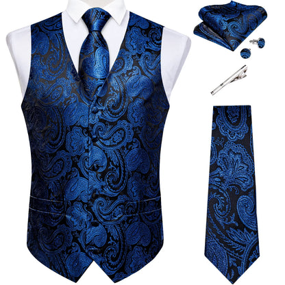 Men's Suit Vest Set with Tie, Handkerchief & Cufflinks for Wedding & Banquet