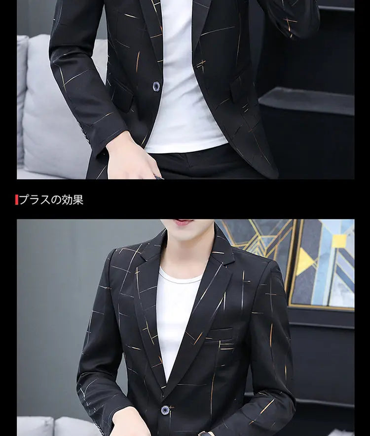 Men's Slim Fit Blazer – Gradient Color, Gold Thread Embossed, Smart Casual