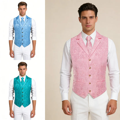 Men's Suit Vest & Tie Set – Paisley Jacquard Waistcoat for Weddings and Formal Occasions
