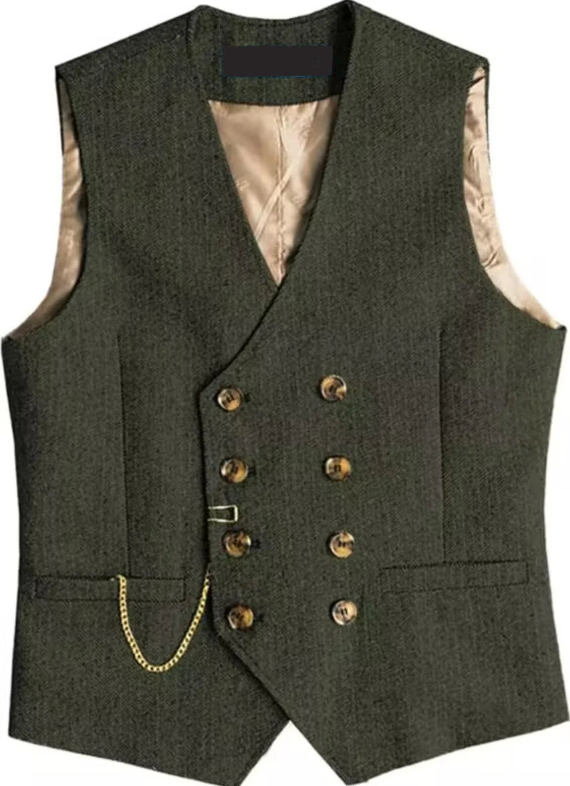 Men's Waistcoat Herringbone Double Breasted Vest for Wedding Banquet