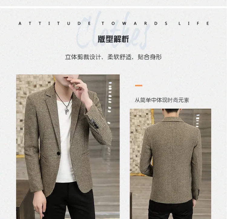 2026 Blazer Outdoor Men's Checked Fashion Business Trend Wedding Slimming Gentleman Casual Korean Travel High Formal Wear Blazer