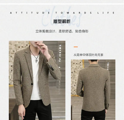 2026 Blazer Outdoor Men's Checked Fashion Business Trend Wedding Slimming Gentleman Casual Korean Travel High Formal Wear Blazer