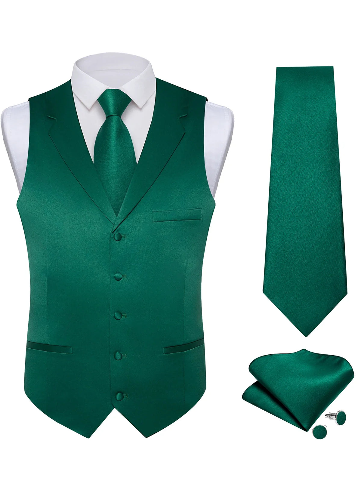 Men's Suit Vest & Tie Set – Solid Color Satin Formal Waistcoat for Weddings and Business