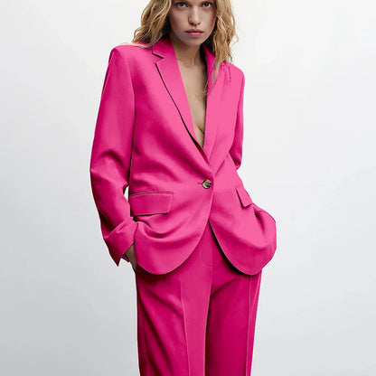 Graceful Blue Notch Lapel Suits For Women Casual Single Breasted 2 Piece Daily Interview Business Speech Outfits Jacket Pants