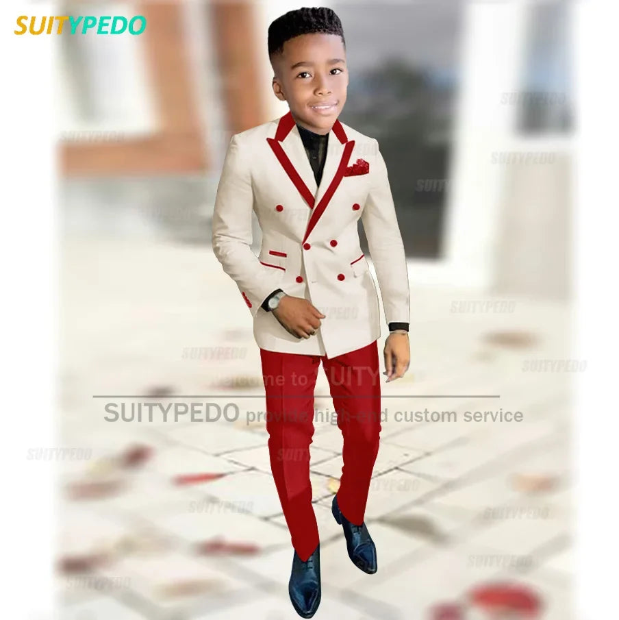 Fashion Suit For Boys Evening Dinner Tailor-made High Quality Outfits Fashion Children Double Breasted Blazer Pants Two Pieces