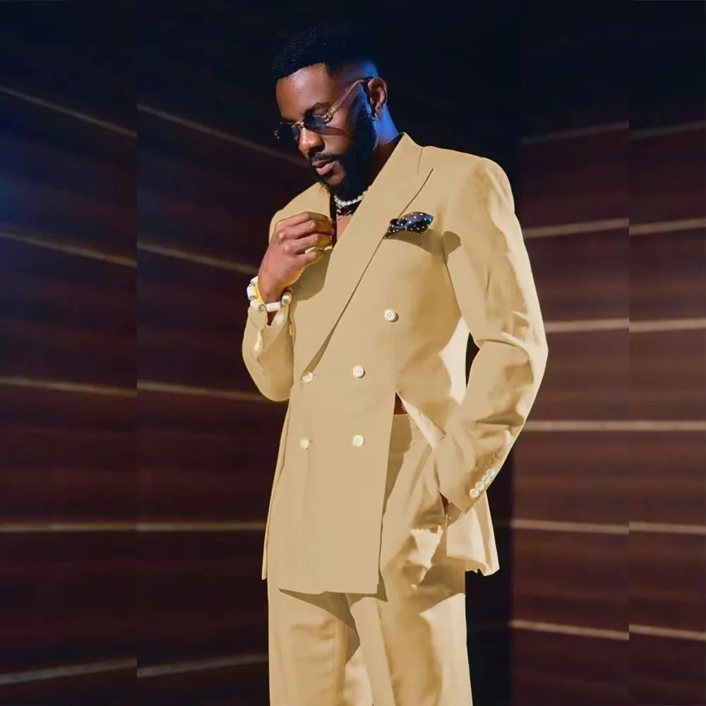 Costume Homme 2 Pièces Revers Pointe Croisé Blazer avec Pantalon pour Mariage Bal de Promo Dîner Tenue Décontractée Chic