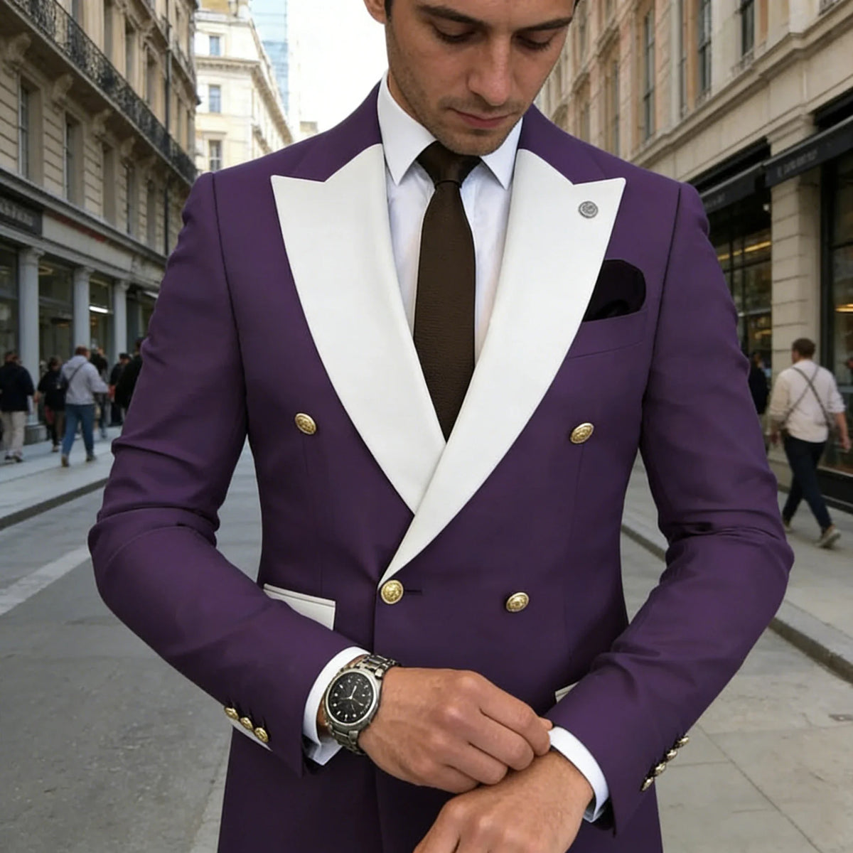 Men's Suit Blazer Slim Fit Double Breasted with White Peak Lapel Jacket Formal Business Tuxedo for Wedding Prom Party Dinner