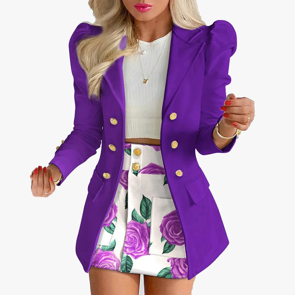 Fashionable Casual Print Long Sleeve Women's Suiting Skirt Ensemble Autumn Commute Wear Polyester Fabric Unisex O2O Sales