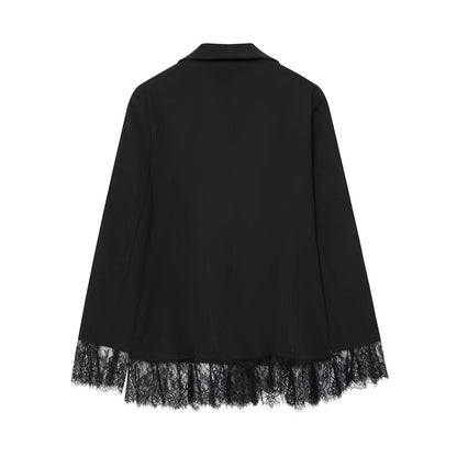 Woman Early Spring Fashion Long Sleeves Single Breasted Lace Patchwork Decoration Blazer Female Casual Slim Commuting Coat