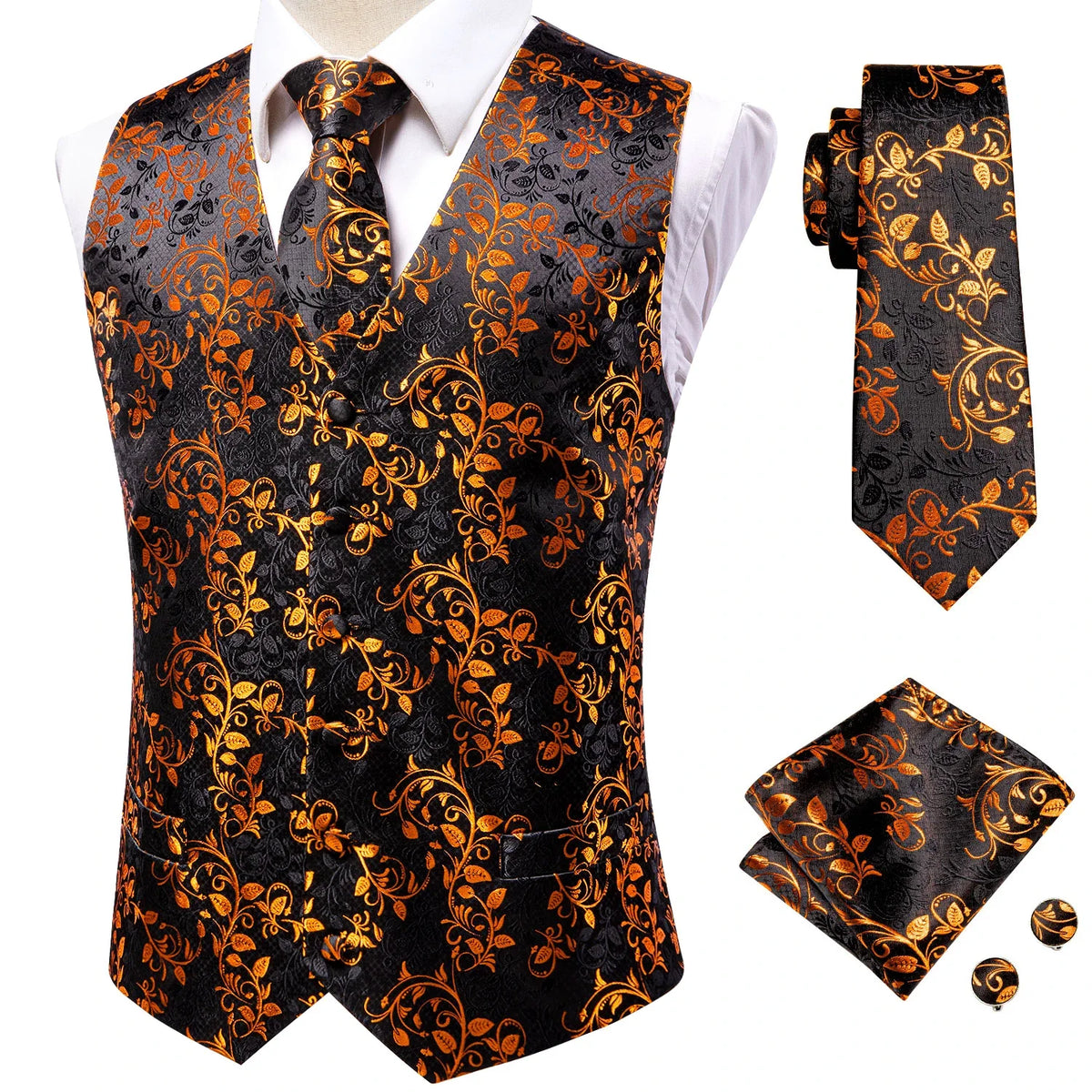 Men's Vest Suit Set – Champagne Gold Paisley Waistcoat for Weddings & Formal Events
