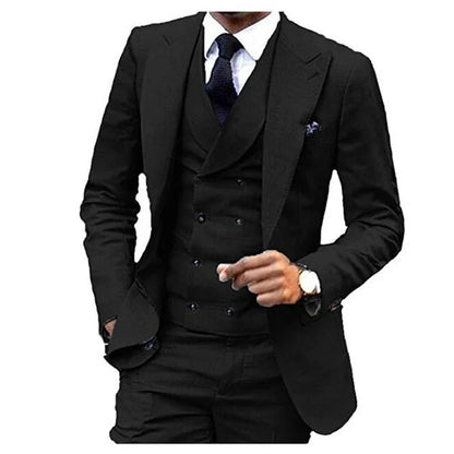 Costume de Lin 3 Pièces Blazer Gilet et Pantalon Ensemble de Smoking Ajusté pour Garçons d'Honneur Robes de Soirée Élégantes Gilet Style Rétro avec Col en V