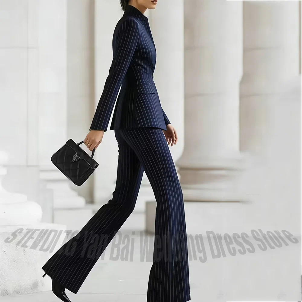 Business Office Lady Women's Suit Two Piece Chic Single Button Stand Lapel High Quality Formal Outfit Professional Work Wear