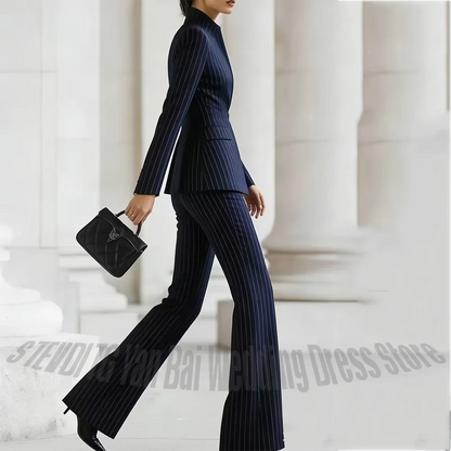 Business Office Lady Women's Suit Two Piece Chic Single Button Stand Lapel High Quality Formal Outfit Professional Work Wear