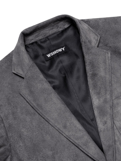 Vintage Mens Suede Blazer Jacket Casual Business Single Breasted Suit Coat Long Sleeve Patch Pocket Blazer for Office Streetwear