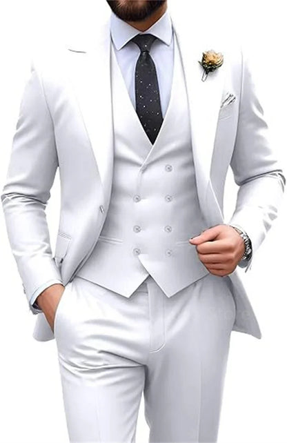 Costume de mariage beige 3 pièces pour homme, coupe slim, blazer, gilet et pantalon élégants, pour bal de promo ou cérémonie