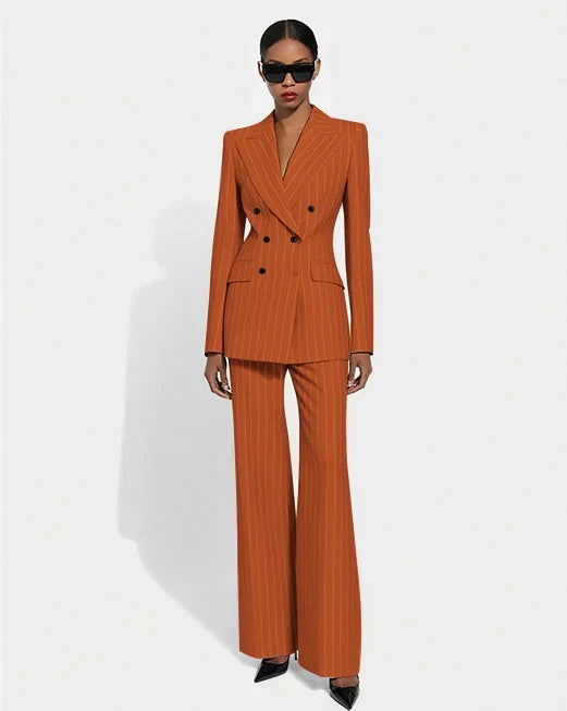Black Stripe Double Breasted Women Blazer Sets Fashion Slim Pants Suits Custom Made Clothing