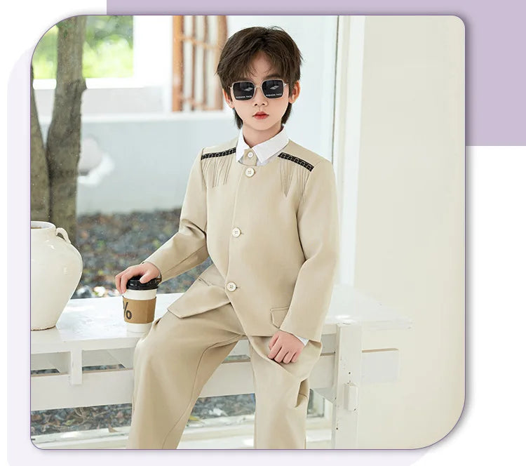Children's New Chinese Style Clothing Set Fower Boys Baby's First Birthday Party Dress Kids Host Catwalk Performance Costume