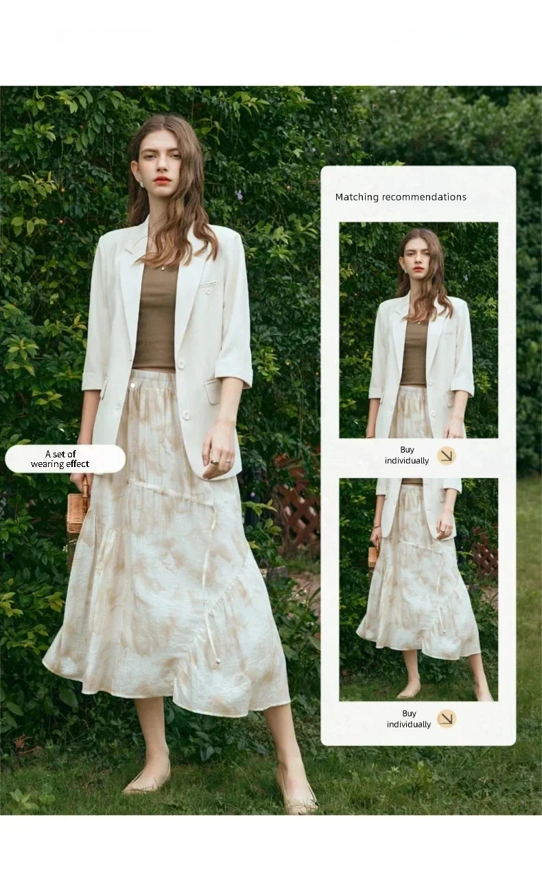 Formal Style Womens Blazers 2026 Spring Office Wear Solid Notched Collar Three Quarter Sleeve Outercoat G24CW89889