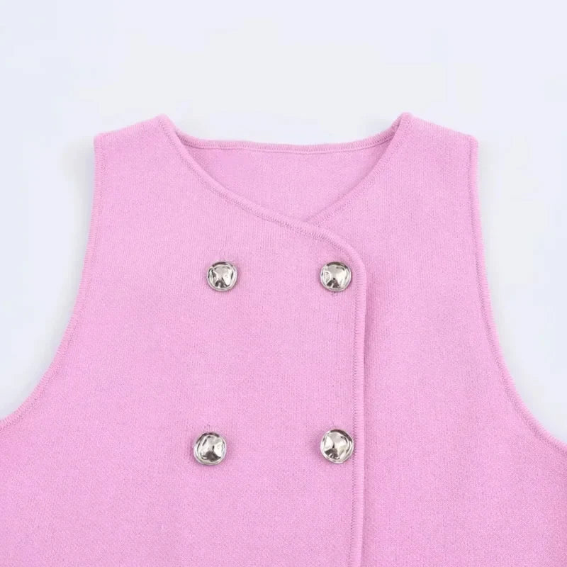 Sweater Lady Vests Sleeveless Pink Knitted Vest For Women Fall Round Neck Short Sweaters Vests Elegant Knit Vests Woman